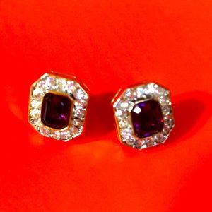 Faux Amethyst and crystal Fashion Earrings set in gold plated frame